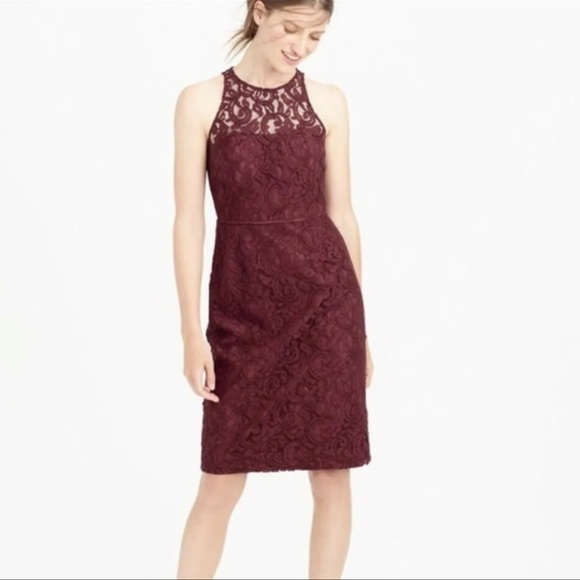 NWT J. Crew Pamela in Leaver Lace Wine Color Midi Dress sz 10 - Picture 2 of 10